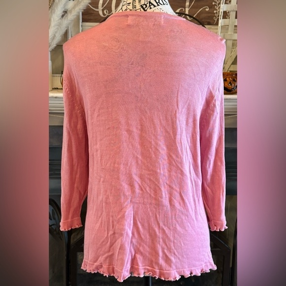Victoria Holley Vintage Button Front Pink Cardigan Silk 3/4 Length Sleeve XL - Picture 5 of 8